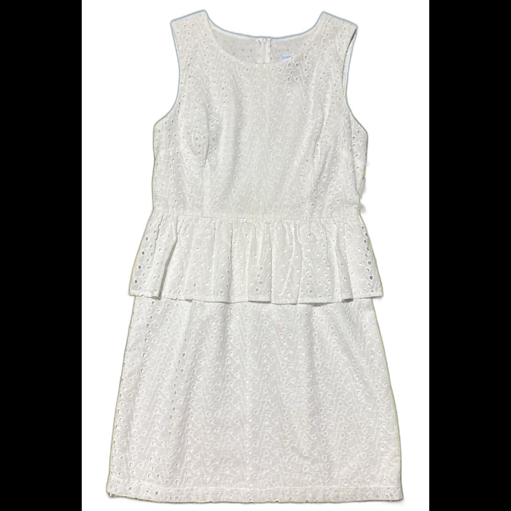 B Smart White Eyelet Dress Women’s 12 Sleeveless Cotton Lined Peplum Waist
